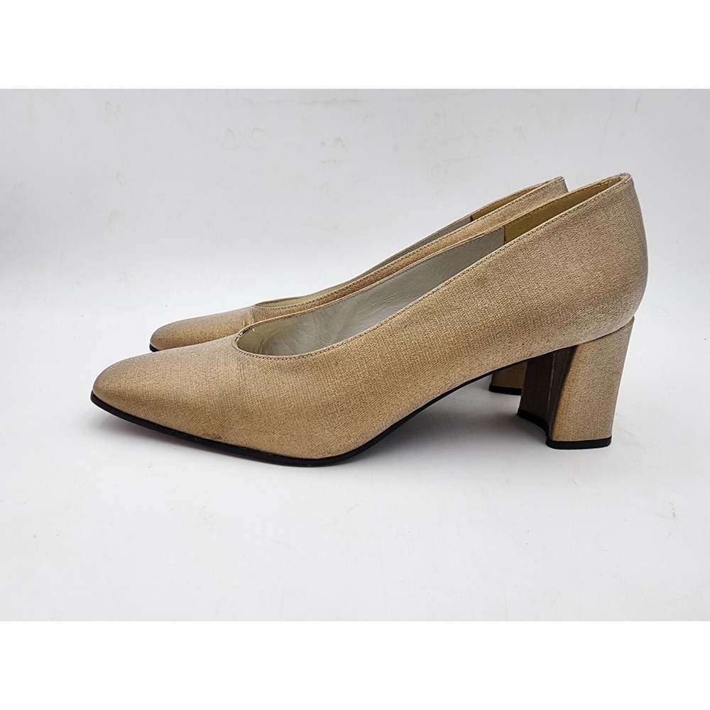 Stuart Weitzman Women's Dress Heels Matte Gold Fabric Size 7.5 B